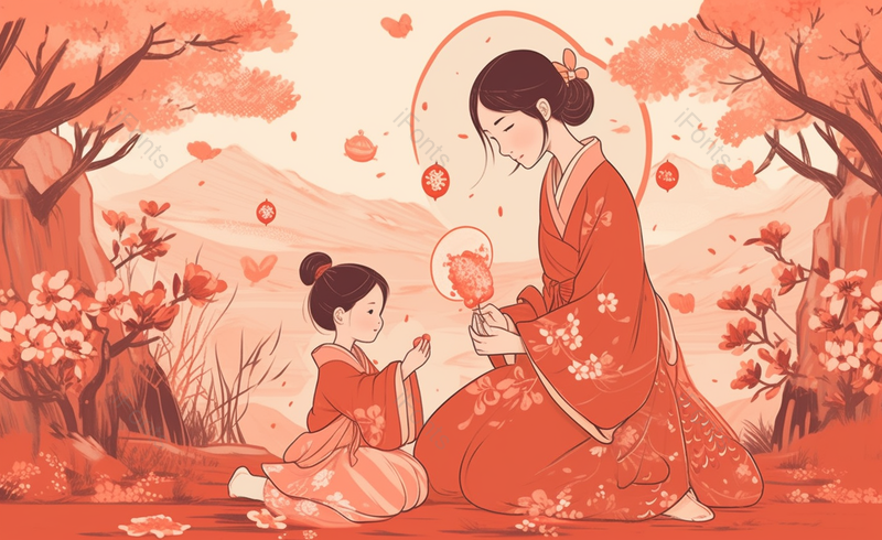 母女坐着玩耍手绘场景,插画/手绘图,插画/手绘图库,插画/手绘图下载,插画/手绘